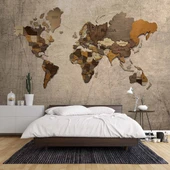 Vintage Ahşap Dünya Haritası Duvar Kağıdı thumbnail 2