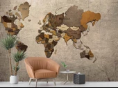 Vintage Ahşap Dünya Haritası Duvar Kağıdı thumbnail 6