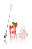 ABOOWE Burgulu Çatallı Bar Kaşığı 33 cm Kokteyl Karıştırma Kaşığı & Cam Pipet Seti - 3