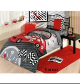 Kristal %100 Pamuk Ranforce Erkek Çocuk Tek Kişilik Nevresim Takımı-Yarışçı Gri thumbnail 2