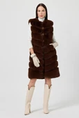Vittoria Kahverengi Kadın Tüylü Uzun Yelek - 3