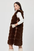 Vittoria Kahverengi Kadın Tüylü Uzun Yelek - 5