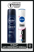 NIVEA MEN Erkek Sprey Deodorant Deep Dimension 150ml ve Kadın Sprey Deodorant Black&White Invisible Clear - 1
