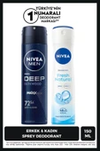 NIVEA MEN Erkek Sprey Deodorant Deep Dimension 150ml ve Kadın Deodorant Fresh Natural 150ml, Ter Koruması - 1