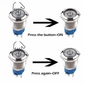 16mm Kırmızı Power Sembol Ledli Kablolu Kilitlemeli Tip Metal Button Latch Panel Montaj Düz Kafa COM NO NC DC 6A 12V IP67 Su Geçirmez Paslanmaz Çelik Düğme Start Kontrol Otomasyon - 9