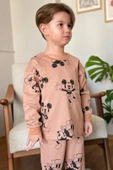 Erkek Çocuk Ayıcık Baskı Bilekleri ve Beli Lastikli Likralı Kazak Kahverengi Pijama Takım - 4