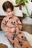 Erkek Çocuk Ayıcık Baskı Bilekleri ve Beli Lastikli Likralı Kazak Kahverengi Pijama Takım - 3