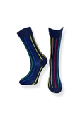 Tekli Unisex Çizgili Lacivert Renkli Esnek Nem Alabilen Pamuklu Çorap thumbnail 3