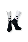 Tekli Unisex Panda Desenli Siyah Renkli Esnek Nem Alabilen Pamuklu Çorap - 1