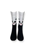 Tekli Unisex Panda Desenli Siyah Renkli Esnek Nem Alabilen Pamuklu Çorap - 4