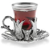 Hanedan 6 Kişilik 18 Parça Gümüş Renk Çay Bardağı Sunum Seti - 3