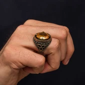 Gümüş Sarı Sitrin Taşlı Erkek Yüzük SL10075 thumbnail 3