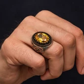 Gümüş Sarı Sitrin Taşlı Desenli Erkek Yüzük  SL10076 thumbnail 11