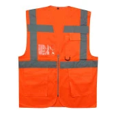 Mühendis Tipi İkaz Yeleği Cepli Fosforlu Turuncu Güvenlik Yelek thumbnail 2