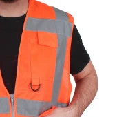 Mühendis Tipi İkaz Yeleği Cepli Fosforlu Turuncu Güvenlik Yelek thumbnail 5