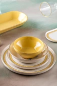 ACAR  Larosa 6 Kişilik 27 Parça Sarı Beyaz Çiçek Desenli Gold Yaldız Yemek Takımı 5128 - 2