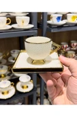 Onedekor  6'lı Art Deco Porselen Kahve Fincanı Beyaz Gold - 1