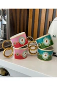 Onedekor  4'lü Lüks Green Pink Bird Soha Kupa Seti - 1