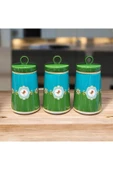 Onedekor  3'lü Lüks Piano Bird Green Soha Vakum Kapaklı Kavanoz Seti - 1
