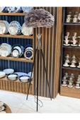 Onedekor  Gerçek Kuş Tüyü Tripod Lambader Gümüş Gri - 1