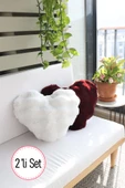 Kalp Şekilli Sevgililer Gününe Özel Love Peluş Bubble Dekoratif Yastık, 2 Adet Kırlent Kılıfı - 1