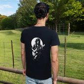 To The Moon And Back T-shirt %100 Pamuklu Siyah Penye Basic Erkek Tişört thumbnail 3