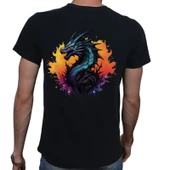 Splash Dragon T-shirt %100 Pamuklu Siyah Penye Basic Erkek Tişört thumbnail 2