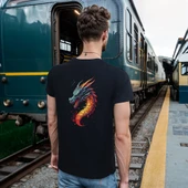 Splash Dragon T-shirt %100 Pamuklu Siyah Penye Basic Erkek Tişört thumbnail 5