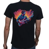 Neon Guitar T-shirt %100 Pamuklu Siyah Penye Basic Erkek Tişört thumbnail 2