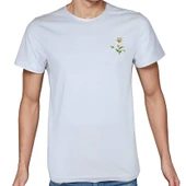Flower T-shirt %100 Pamuklu Beyaz Penye Basic Erkek Tişört thumbnail 4