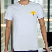 Flower T-shirt %100 Pamuklu Beyaz Penye Basic Erkek Tişört thumbnail 3