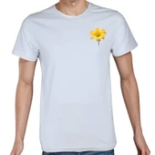 Flower T-shirt %100 Pamuklu Beyaz Penye Basic Erkek Tişört thumbnail 2