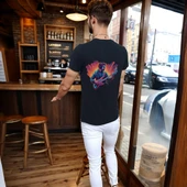 Neon Guitar T-shirt %100 Pamuklu Siyah Penye Basic Erkek Tişört thumbnail 3