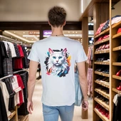 Splash Animal T-shirt %100 Pamuklu Beyaz Penye Basic Erkek Tişört thumbnail 5