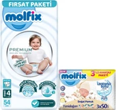 Molfix Premium Bebek Bezi Beden:4 (7-14KG) Maxi 54 Adet Fırsat Pk + 3 Adet Islak Mendil - 1