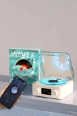 Mini Nostalji Plak Görünüm Dekor Waves Bluetooth Işıklı Müzik Çalar Alarm Saat TF Kart Aux Özellikli - 2
