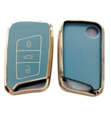 Volkswagen Passat B8 Skoda Superb Kodiaq Uyumlu Smart Kumanda Anahtar Kılıfı Oto Anahtarlık Gri Gold thumbnail 2
