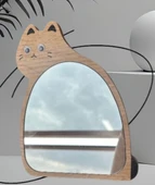 Masa üstü dekoratif makyaj aynası Kedi figürlü Ahşap model - 3