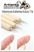 Ahşap Alüminyum Kabartma Kalemi 6 lı 1 Paket Aliminyum Folyo Kabartma Çift Uçlu İzleme Noktalama Kalemi Gravür - 4