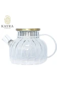 Çelik Kapaklı Borosilikat Dilimli Model Süzgeçli Cam Demlik Bitki Çayları 1000 Ml Royaleks-CM-2001 - 1