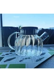 Çelik Kapaklı Borosilikat Dilimli Model Süzgeçli Cam Demlik Bitki Çayları 1000 Ml Royaleks-CM-2001 - 2