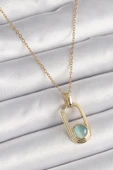 316L Çelik Gold Renk Zincir Mavi Kedi Göz Model Kadın Kolye - TJ-BKO9610 - 1