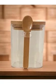 Kare Bambu Kapaklı Kaşıklı kristal plastik Baharat Saklama Kabı 500ml ( 1 adet ) Royaleks-HS501 - 1