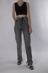 HerTon Yüksek Belli Straight Kalıp Paça Yırtmaçlı Vinatge Denim kot Pantolon 907 - 1