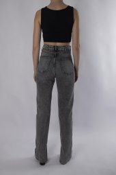 HerTon Yüksek Belli Straight Kalıp Paça Yırtmaçlı Vinatge Denim kot Pantolon 907 - 4