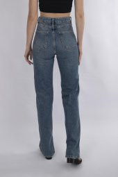 HerTon Yüksek Belli Straight Kalıp Paça Yırtmaçlı Vinatge Denim kot Pantolon 907 - 9