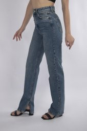 HerTon Yüksek Belli Straight Kalıp Paça Yırtmaçlı Vinatge Denim kot Pantolon 907 - 10