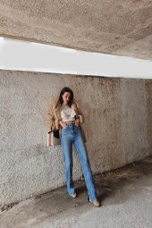 HerTon Yüksek Belli Straight Kalıp Paça Yırtmaçlı Vinatge Denim kot Pantolon 907 - 12