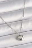 316L Çelik Gümüş Renk Zincir Love İşleme Kalp Figür Kadın Kolye - TJ-BKO9779 - 1