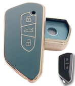 Volkswagen Golf 8 Seat Cupra Skoda Octavia Uyumlu Kumanda Anahtar Kılıfı Oto Anahtarlık Gri Gold thumbnail 1